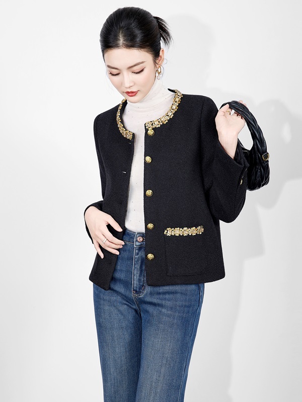 小香風亮片毛呢外套 黑色