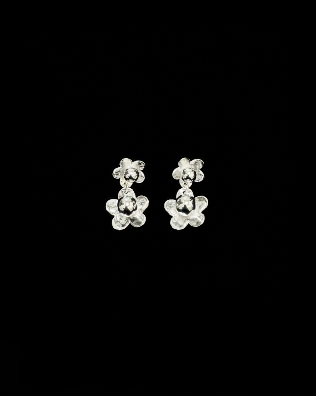 925純銀可愛小花吊大花耳環