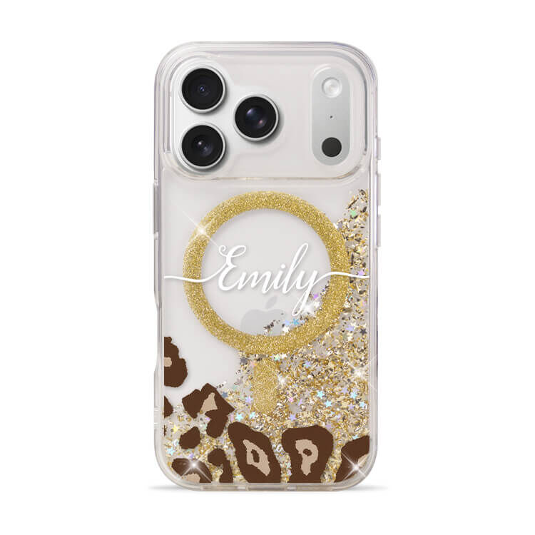 法式豹紋 香檳金貝拉殼 (MagSafe) - (訂製名字) iPhone客製化手機殼