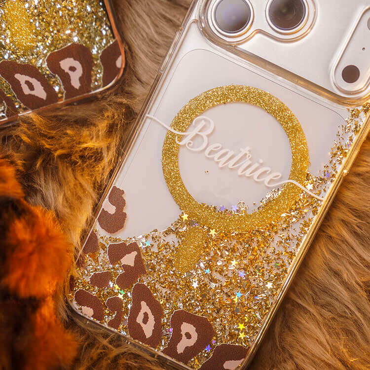 法式豹紋 香檳金貝拉殼 (MagSafe) - (訂製名字) iPhone客製化手機殼