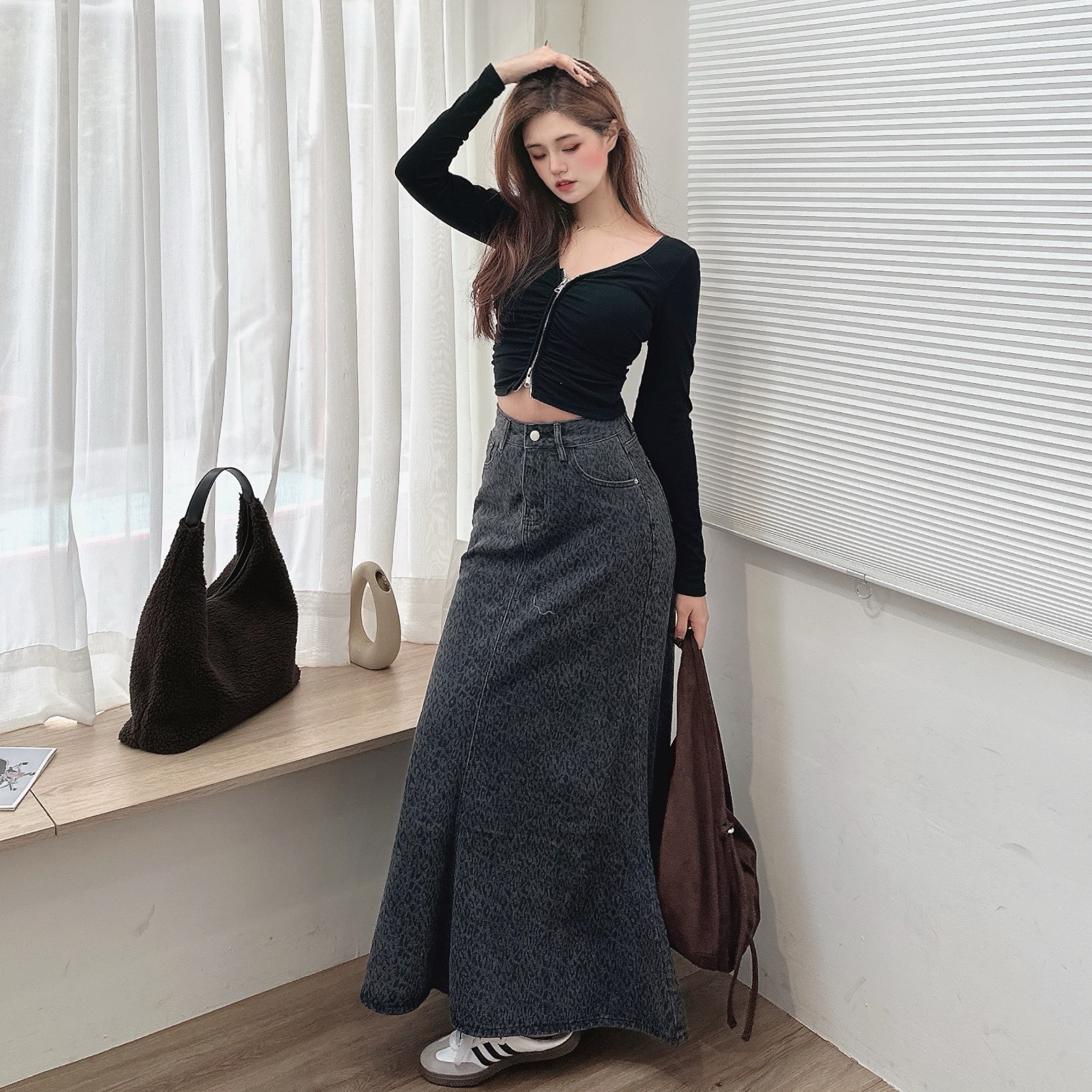 復古豹紋牛仔魚尾裙