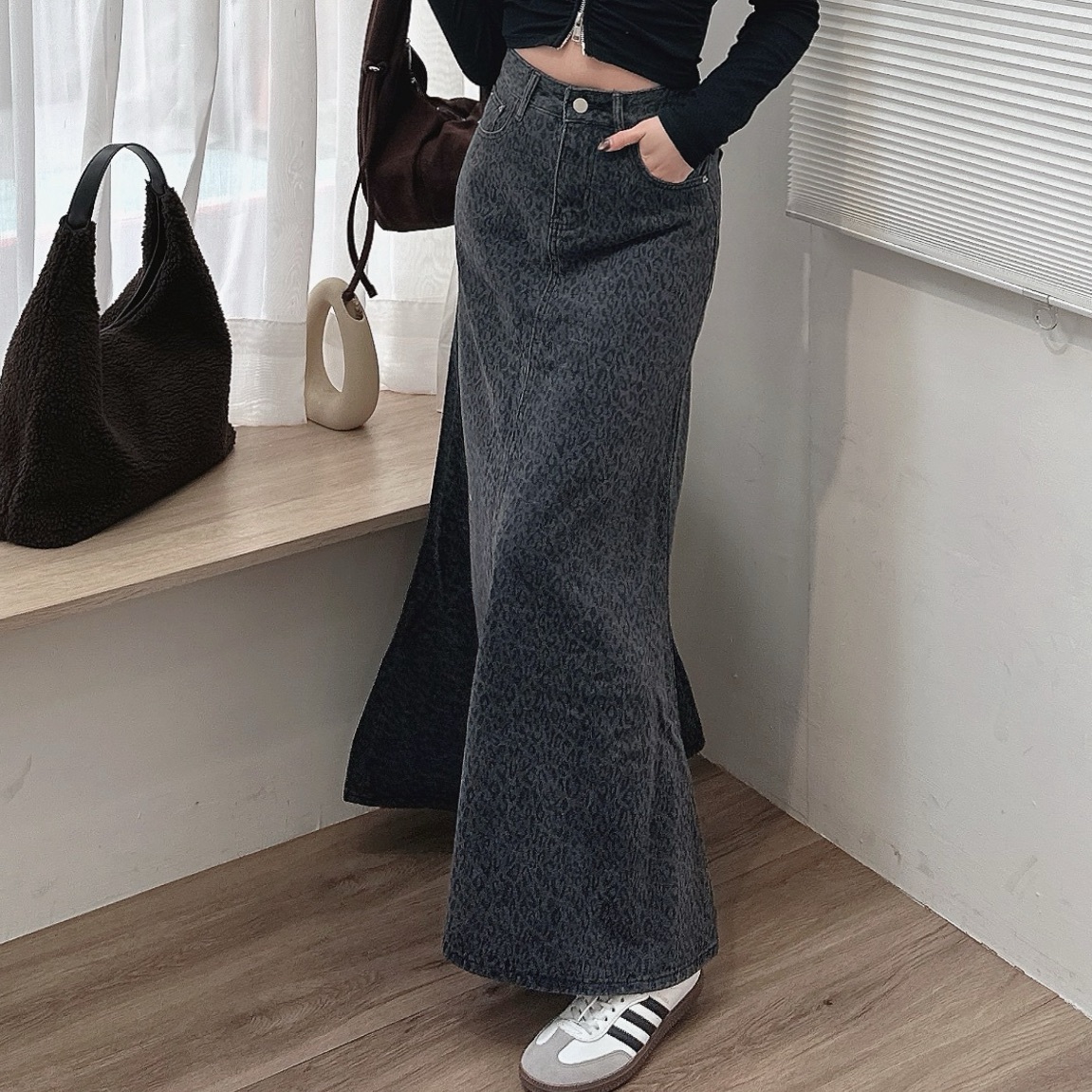 復古豹紋牛仔魚尾裙