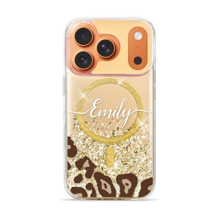 法式豹紋 (MagSafe磁吸) 閃耀金鏡面殼 - (訂製名字) iPhone客製化手機殼