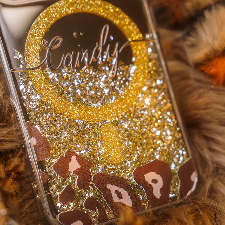 法式豹紋 (MagSafe磁吸) 閃耀金鏡面殼 - (訂製名字) iPhone客製化手機殼