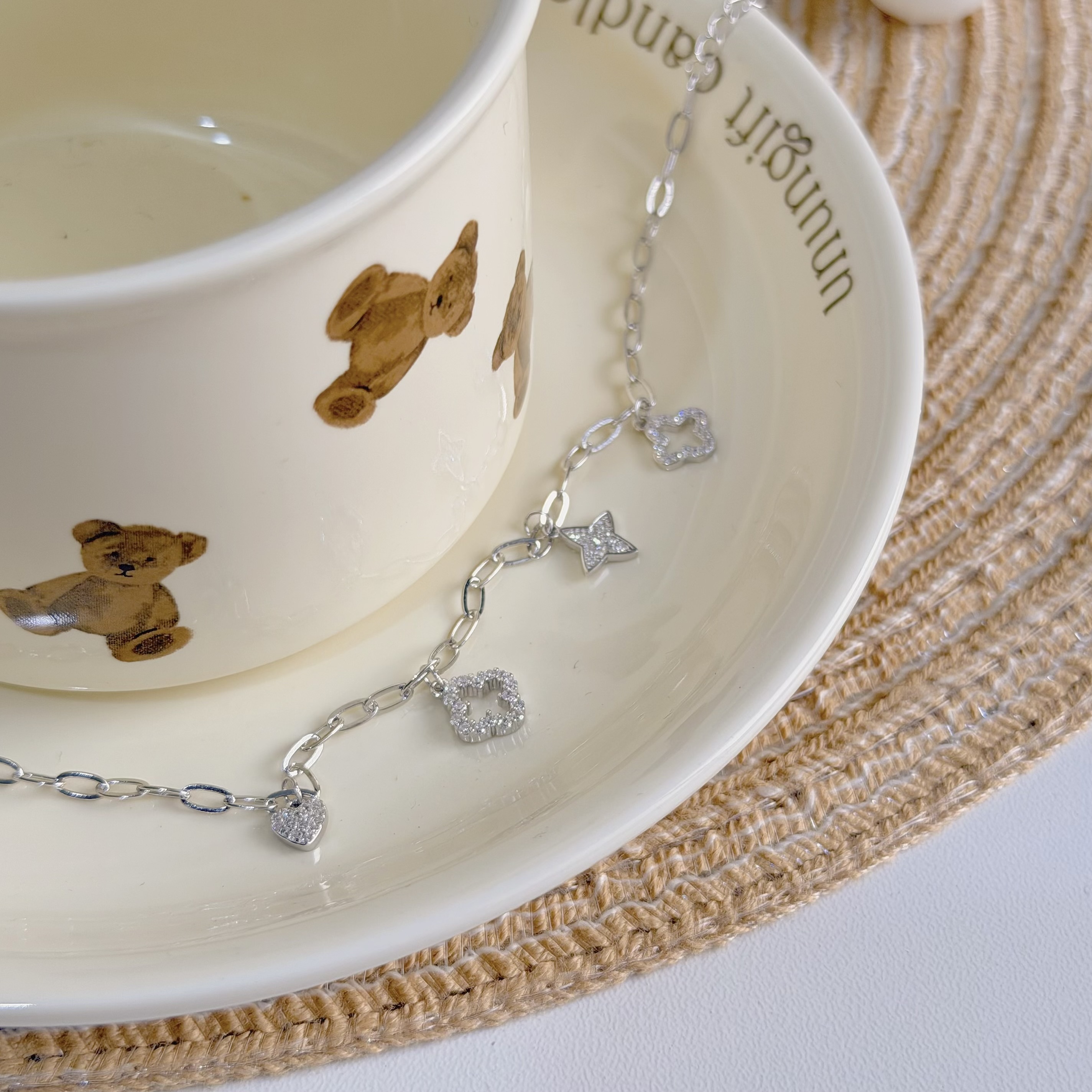 C277【輕奢】排鑽愛心四葉草純銀手鏈