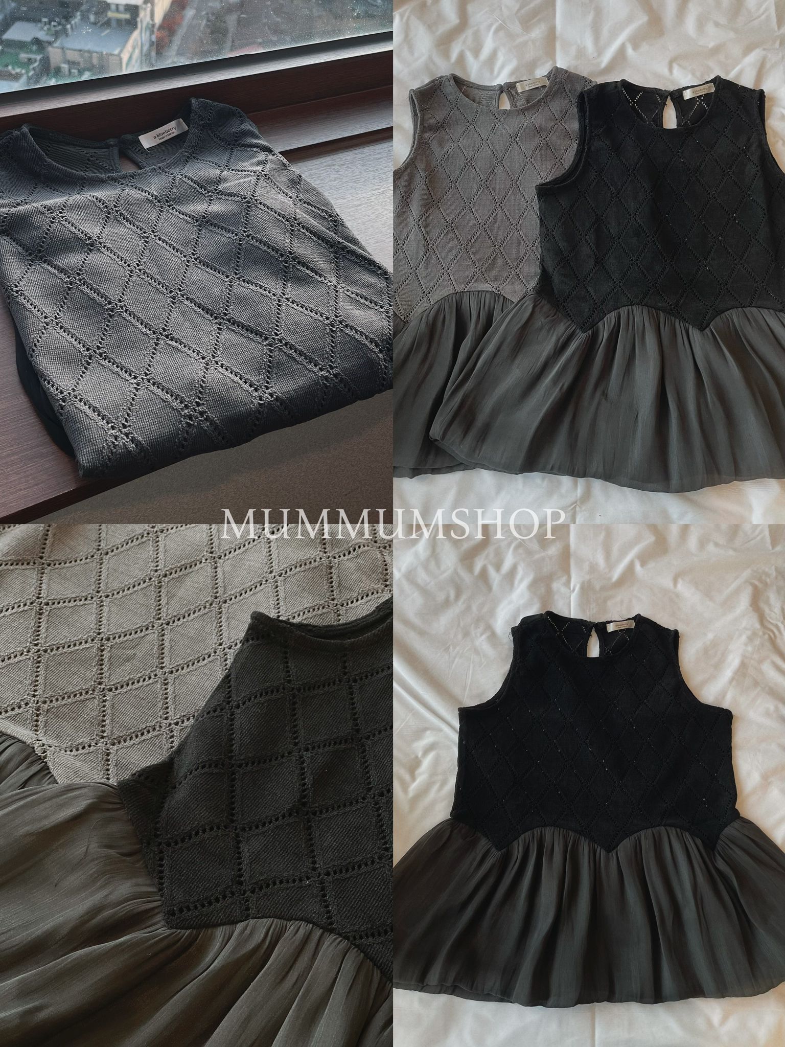 0212988a/菱格針織絲綢拼接小裙背心 40/40/25