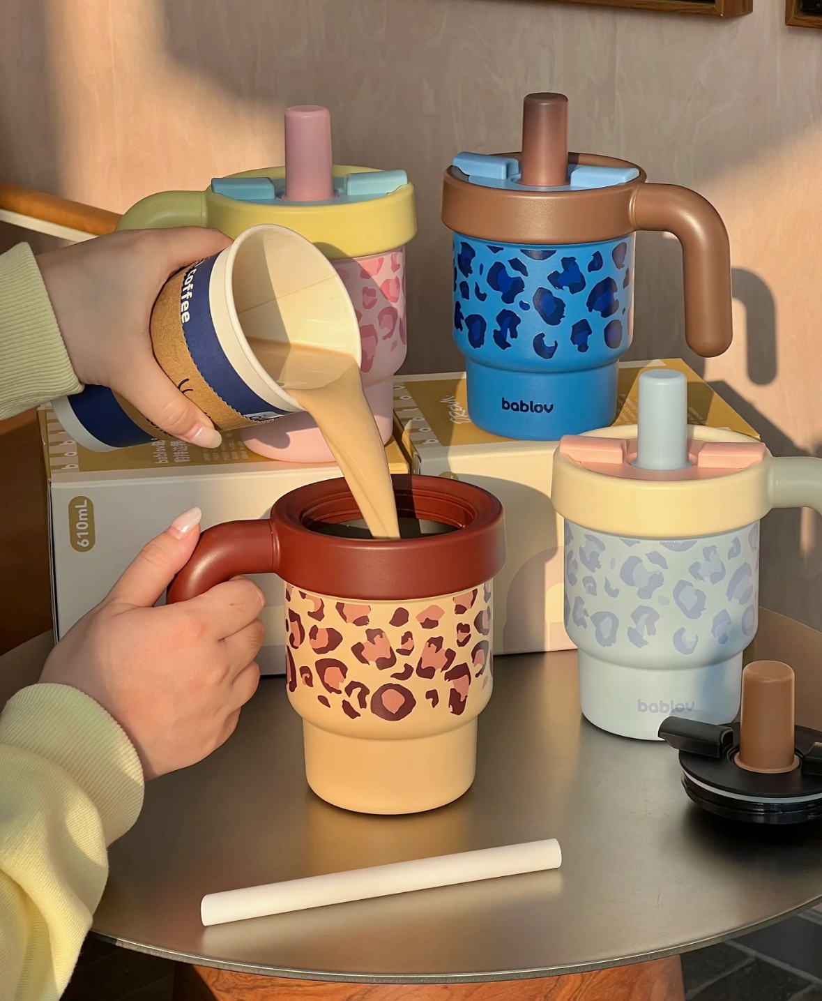 Bablov 豹紋吸管杯 大容量 冰霸杯 粗吸管 610ml 水杯 4色/預購