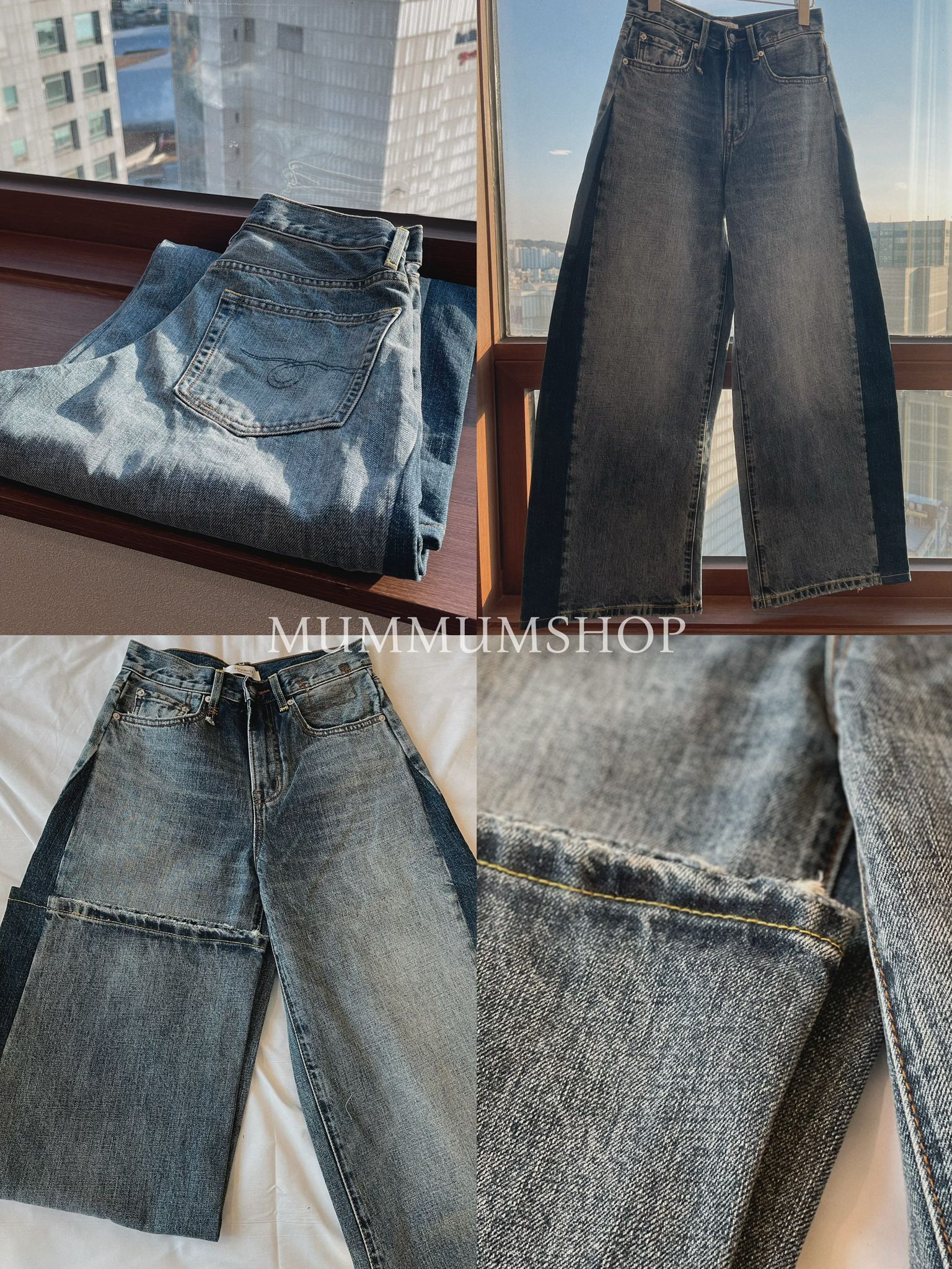 03629a/兩色拼接款寬腳牛仔褲M/30W'38H'42L' L/32W'40H'42L' XL/34W'42H'42L' XXL/36W'44H'42L'