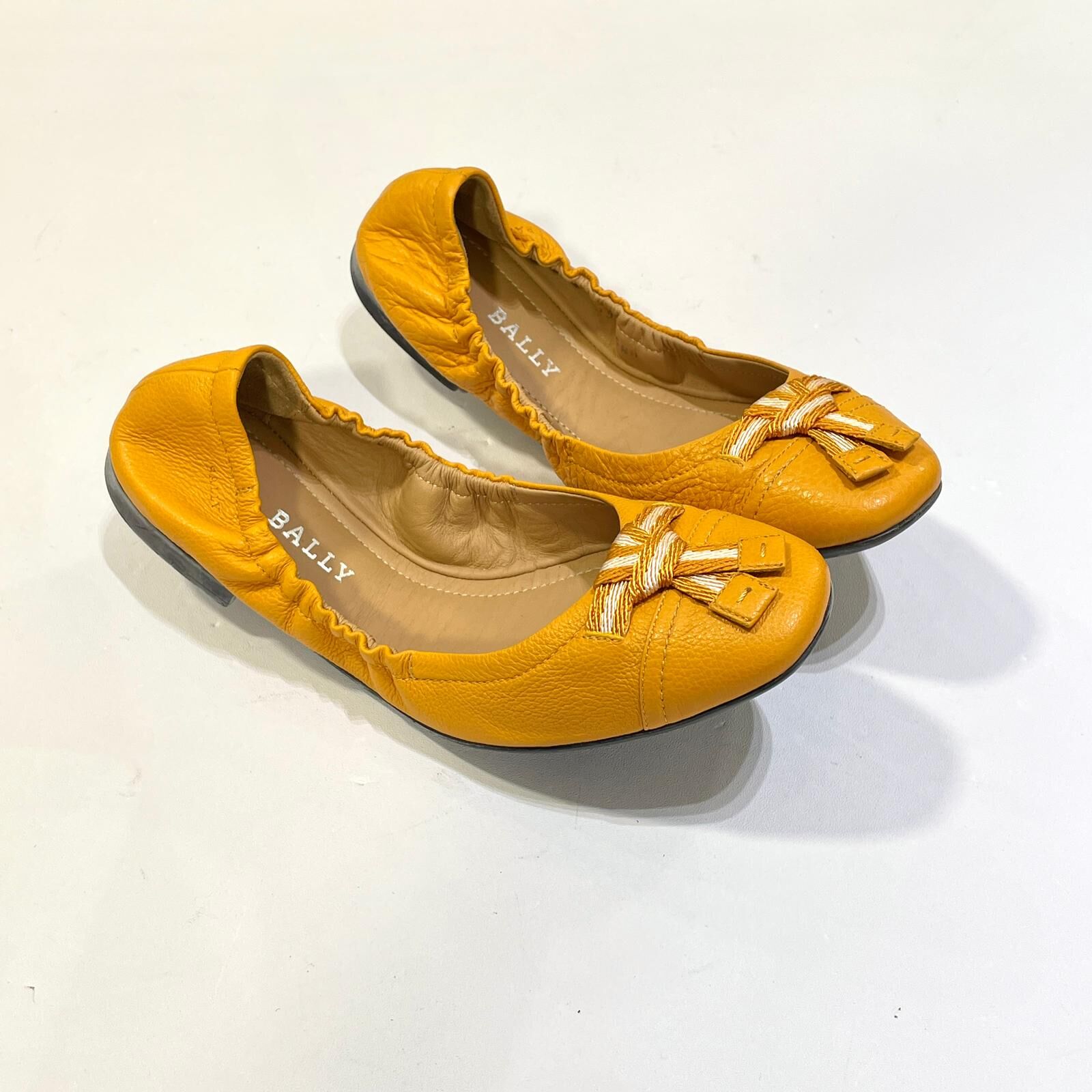 只有35碼~全球最抵!!! 全新BALLY芭蕾舞鞋 黃色配米白 編織蝴蝶結 #BRAND NEW #香榭站正品