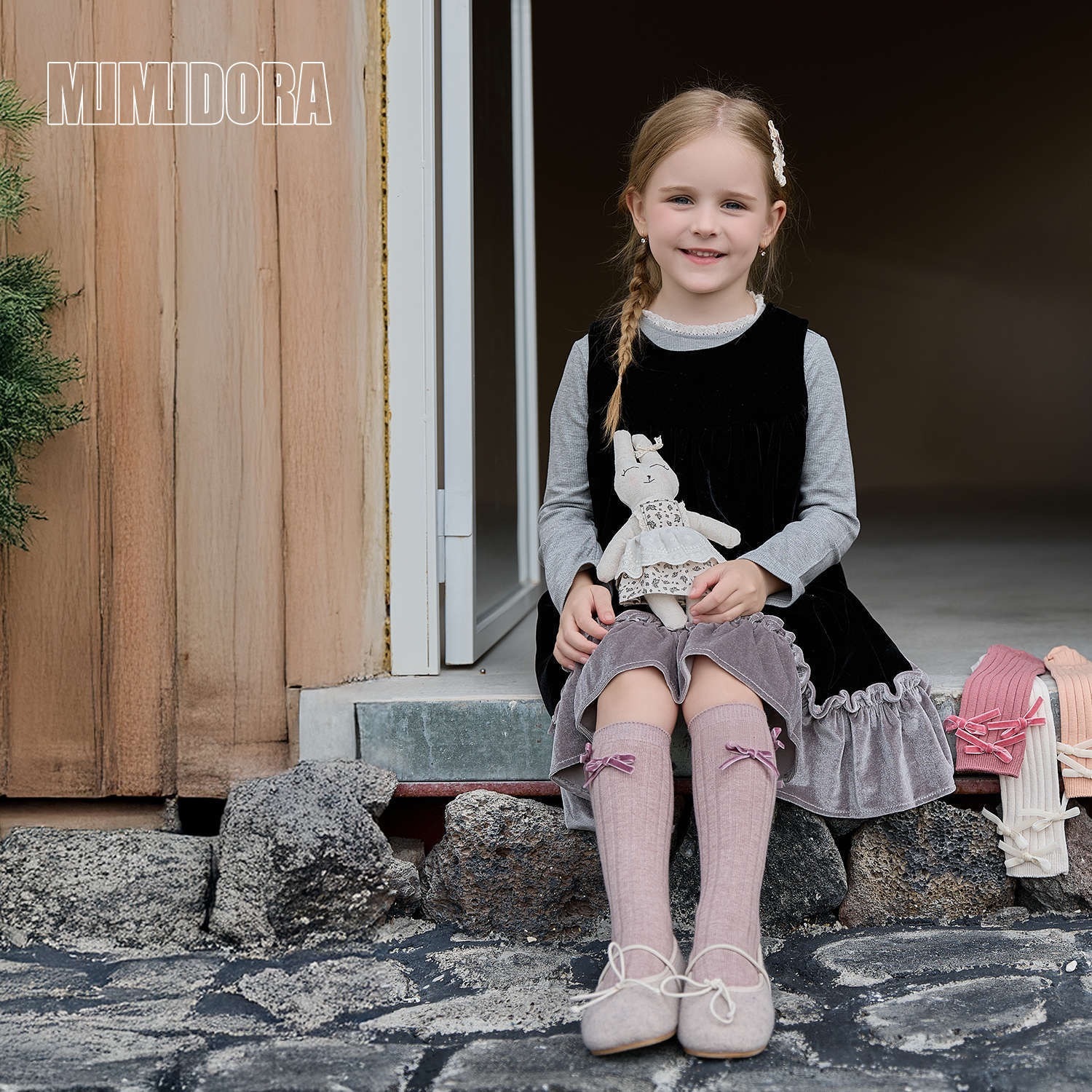 蝴蝶結中長筒襪