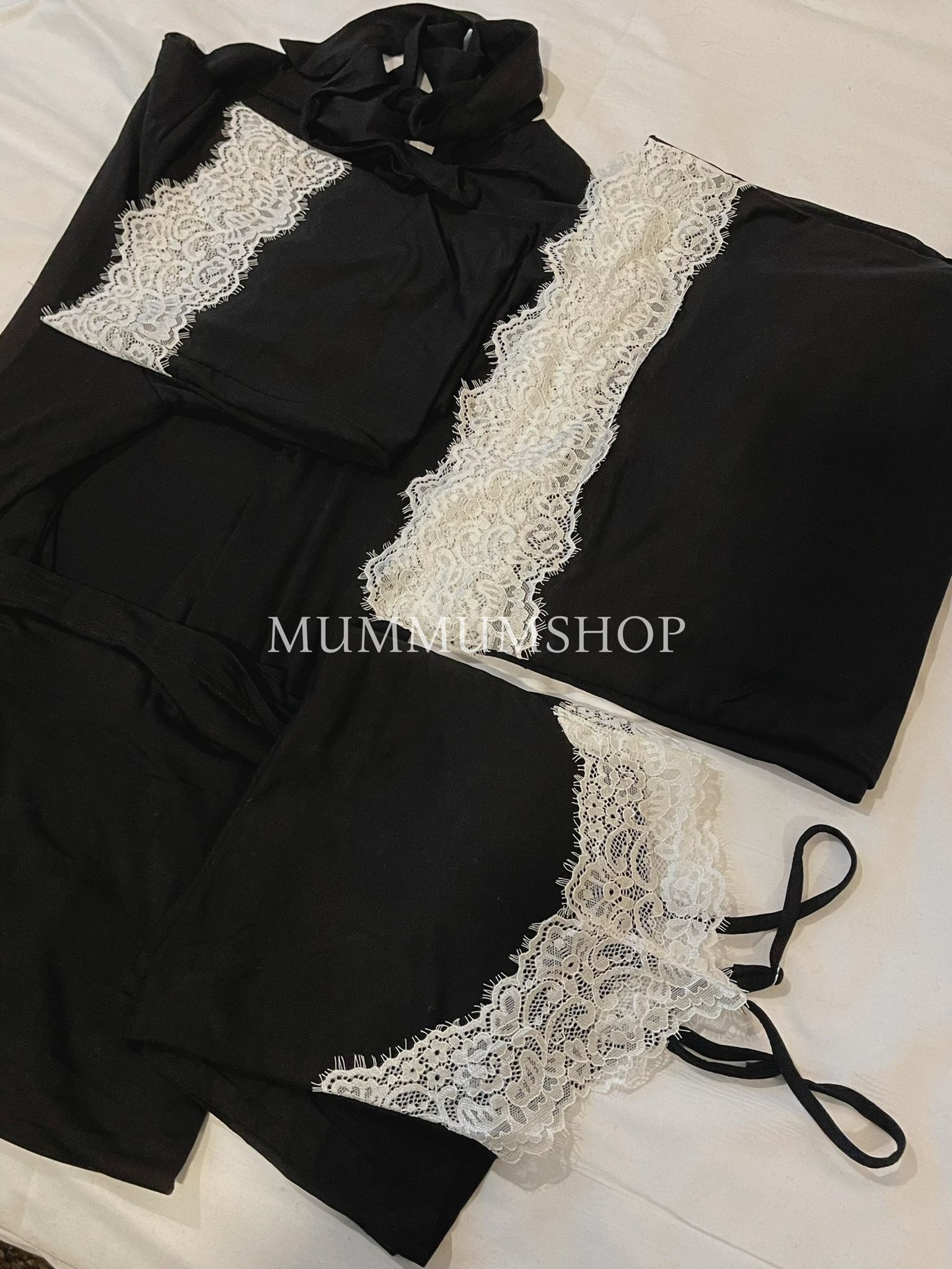 ac916/輕盈三件套蕾絲睡衣/