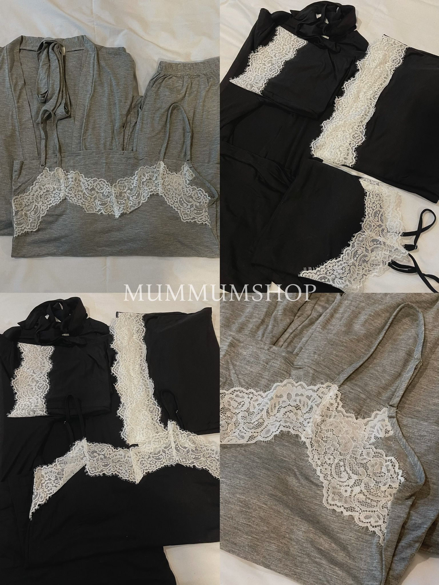 ac916/輕盈三件套蕾絲睡衣/