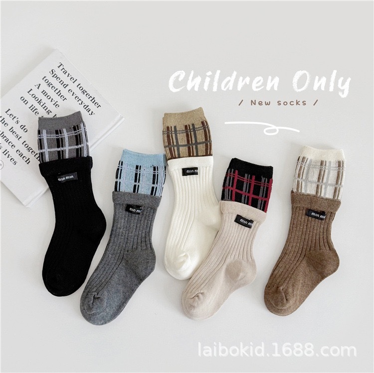 學院感格子拼接襪