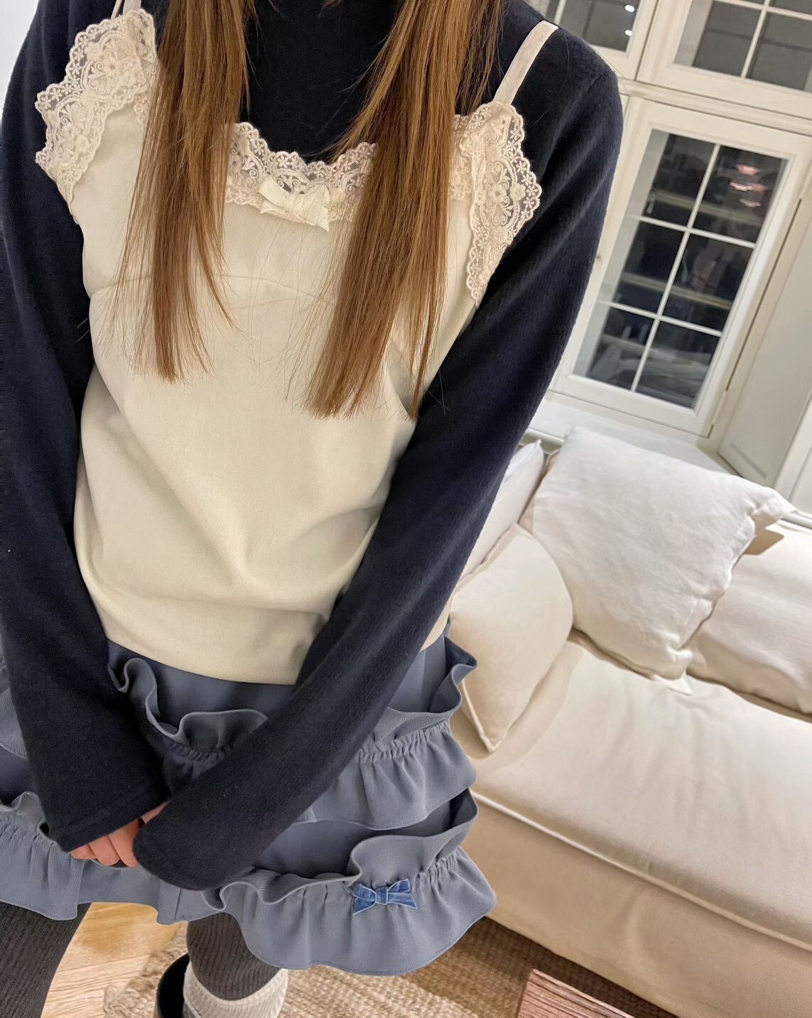 蕾絲吊帶假兩件上衣