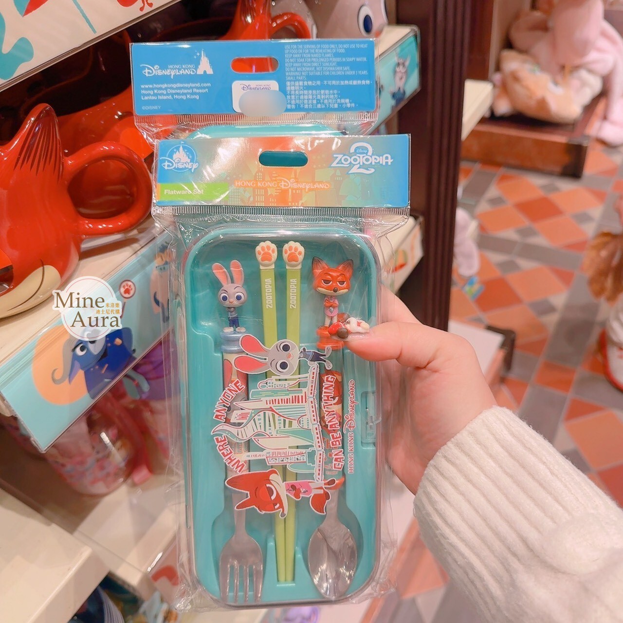 哈茱蒂 Judy 兔 胡尼克 Nick 狐狸 立體造型 叉子+湯匙+筷子 餐具 收納盒 組 動物方城市 Zootopia -香港迪士尼樂園