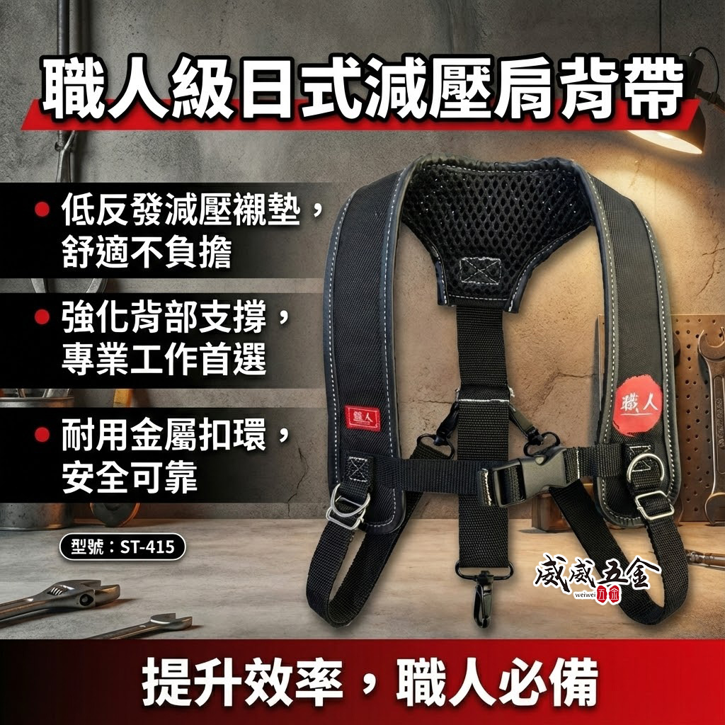 職人｜日式減壓肩背帶 背心肩背 加厚肩背衣工具背帶 工具肩背袋 腰帶肩背帶 減輕負重-腰帶另售｜ST-415