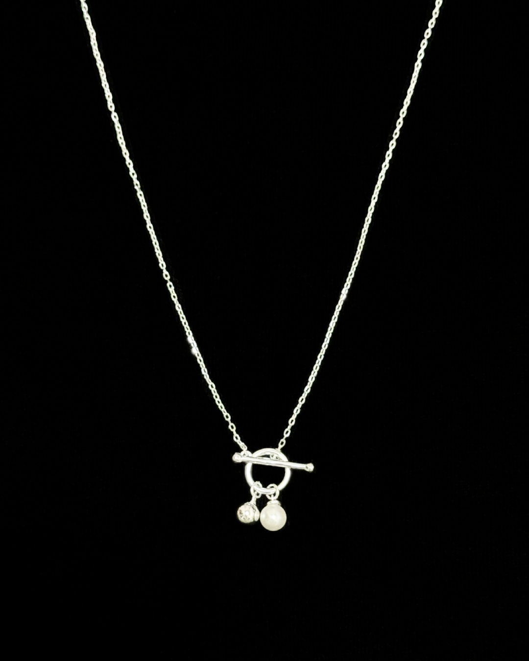 925純銀T扣吊珍珠銀珠幼頸鏈