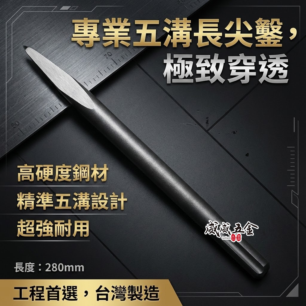 五溝電鑽用長尖鑿 長約 280mm｜五溝免出力電鑽用尖鑿子 五溝型尖鉆 五溝小尖鑿｜ETEAM 一等｜台灣製