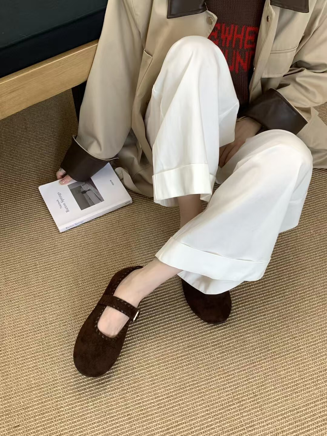 麂皮絨車線瑪麗珍單鞋(咖39)