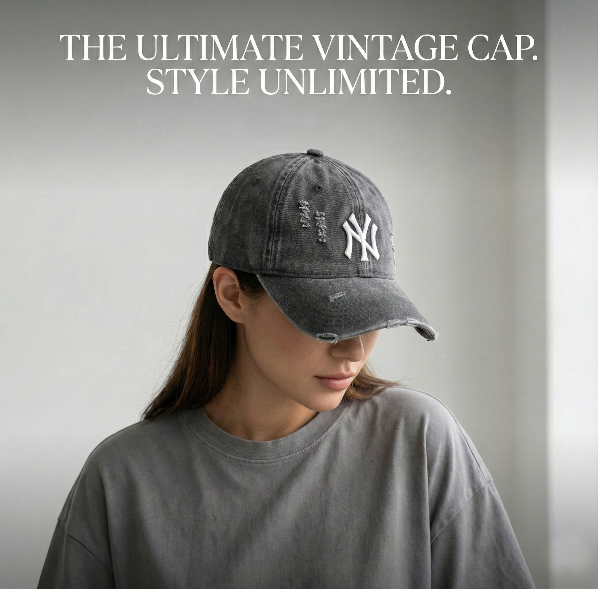 KARINA同款 MLB刷破帽 棒球帽 LA (棕)