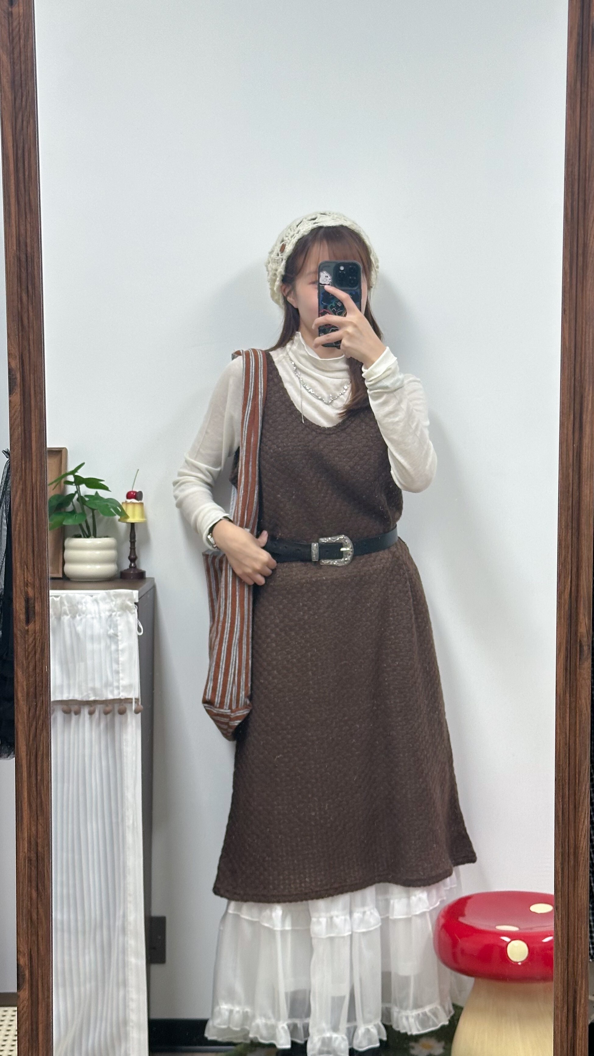 背心針織長外搭(白/啡)