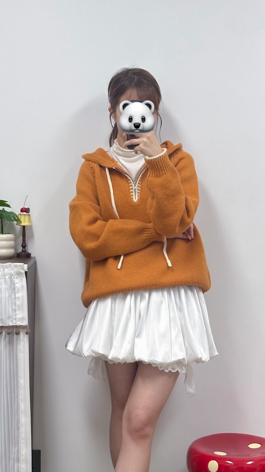 拼色拉鏈毛冷衛衣(米/橙/藍)