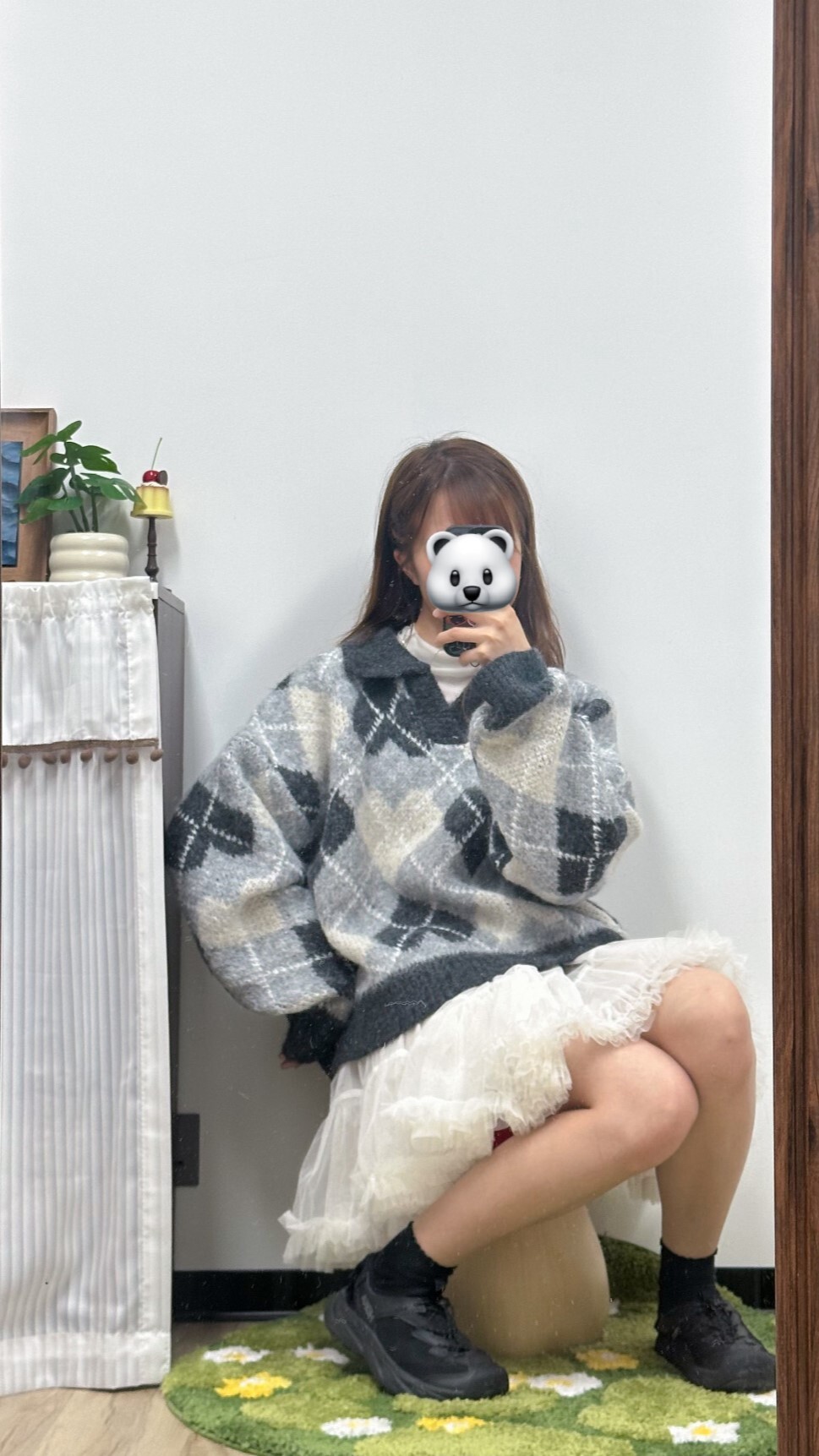 翻領心心厚身毛衣(灰/啡)