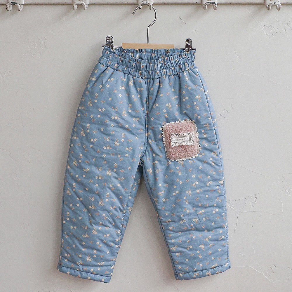 【現貨】130 FLO 藍色復古花朵夾棉長褲