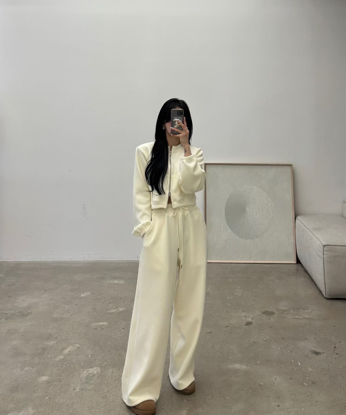 無領拉鍊外套+綁帶長褲SET