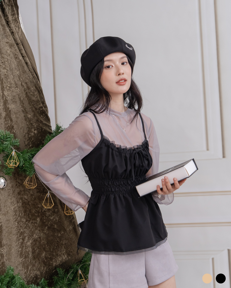 雲紗雙層抽皺背心上衣