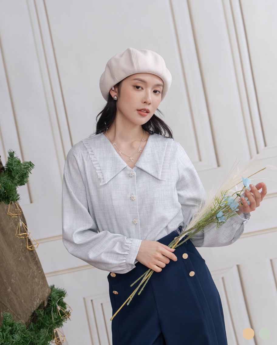 甜美花邊領開襟上衣