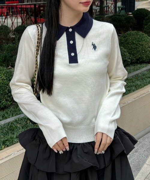 日本🇯🇵連線 U.S. POLO ASSN. 刺繡Polo領緊身針織衫 針織 針織衫 POLO衫 長袖 刺繡 3色(任買兩件711免運)/預購