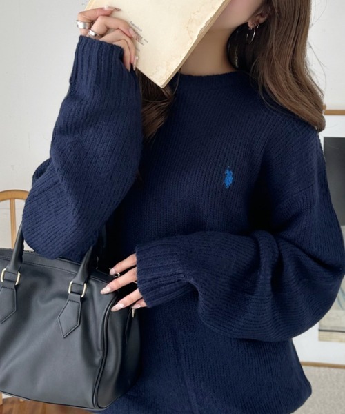 日本🇯🇵連線 U.S. POLO ASSN. 刺繡圓領毛絨針織衫 男女可穿 針織 針織衫 圓領 簡約 長袖 刺繡 5色(任買兩件711免運)/預購