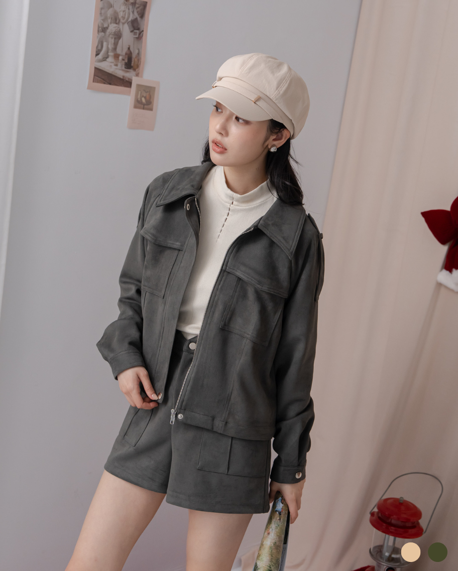 質感設計麂皮尖領外套