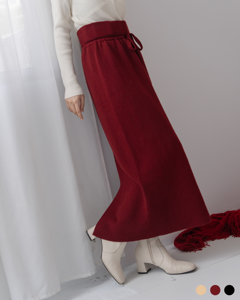 高腰針織抽繩長裙