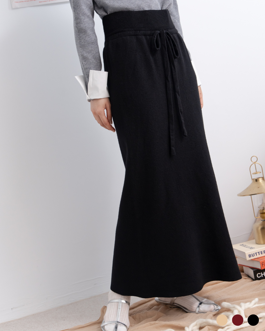 高腰針織抽繩長裙