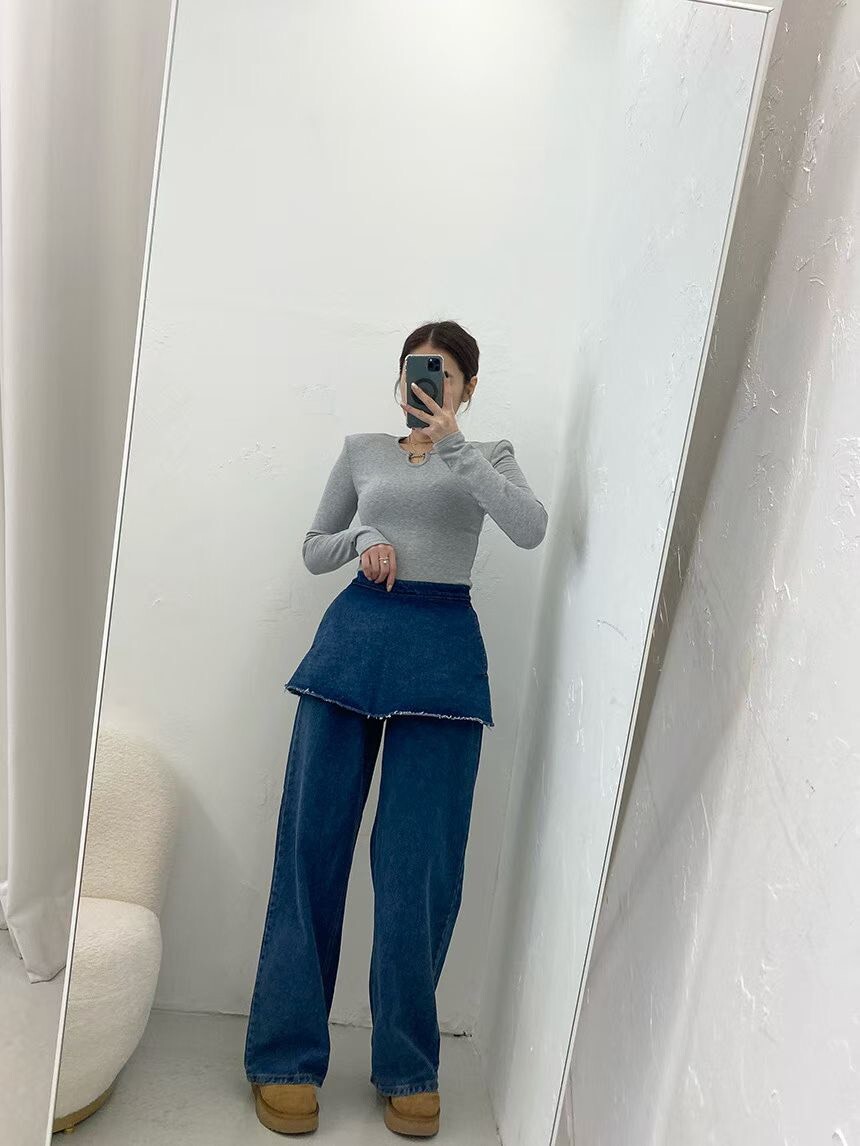 牛仔裙拼接長褲