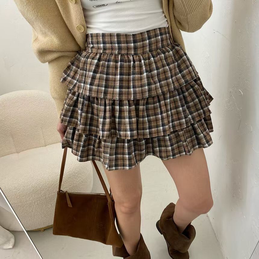 三層格子蛋糕短裙