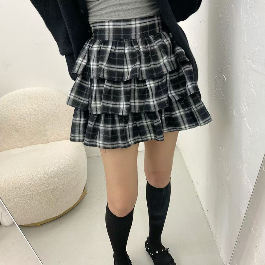 三層格子蛋糕短裙