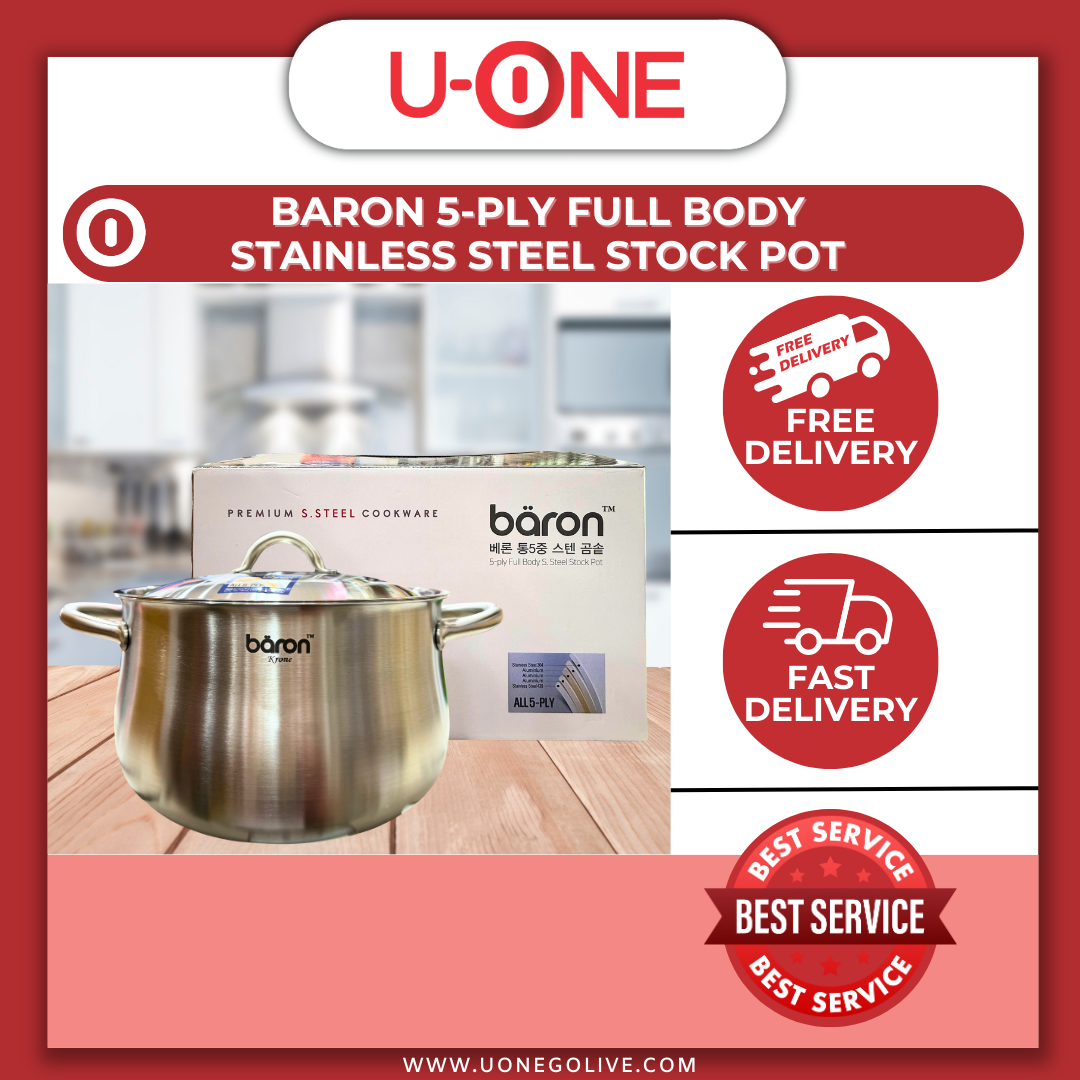 U-ONE | Korea | Baron | Kitchen Ware | 5-Ply Full Body Stainless Steel Stock Pot | 28cm