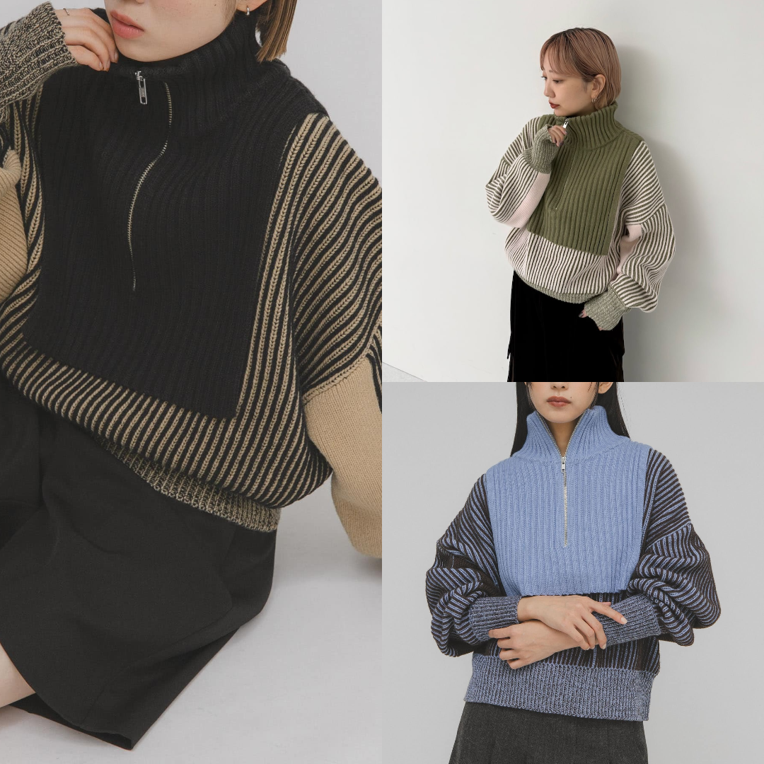 先行特價預購┃日本 KBF 層次感 半拉鍊 針織衫