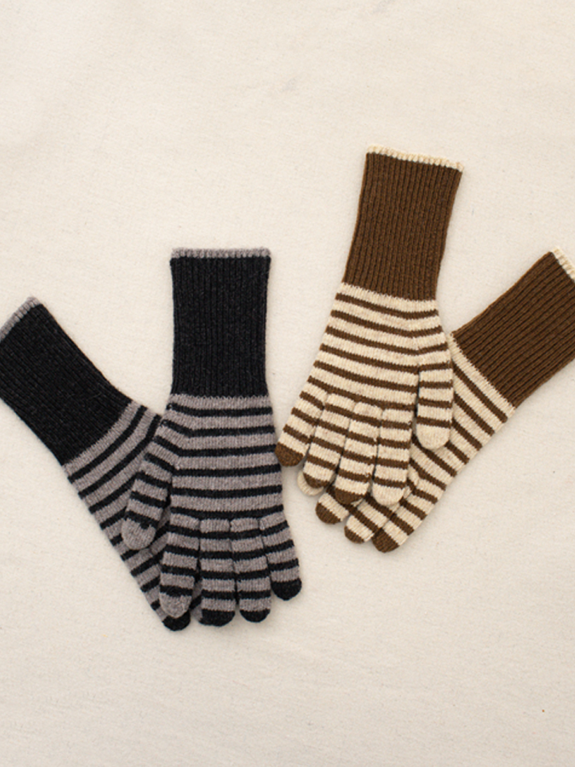 學院感混色條紋毛線長手套(可使用智慧型手機)