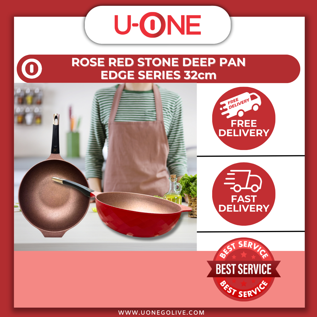 U-ONE | Korea | Rose Red Stone Deep Pan | Edge Series | 32cm | Cookware | Kitchenware
