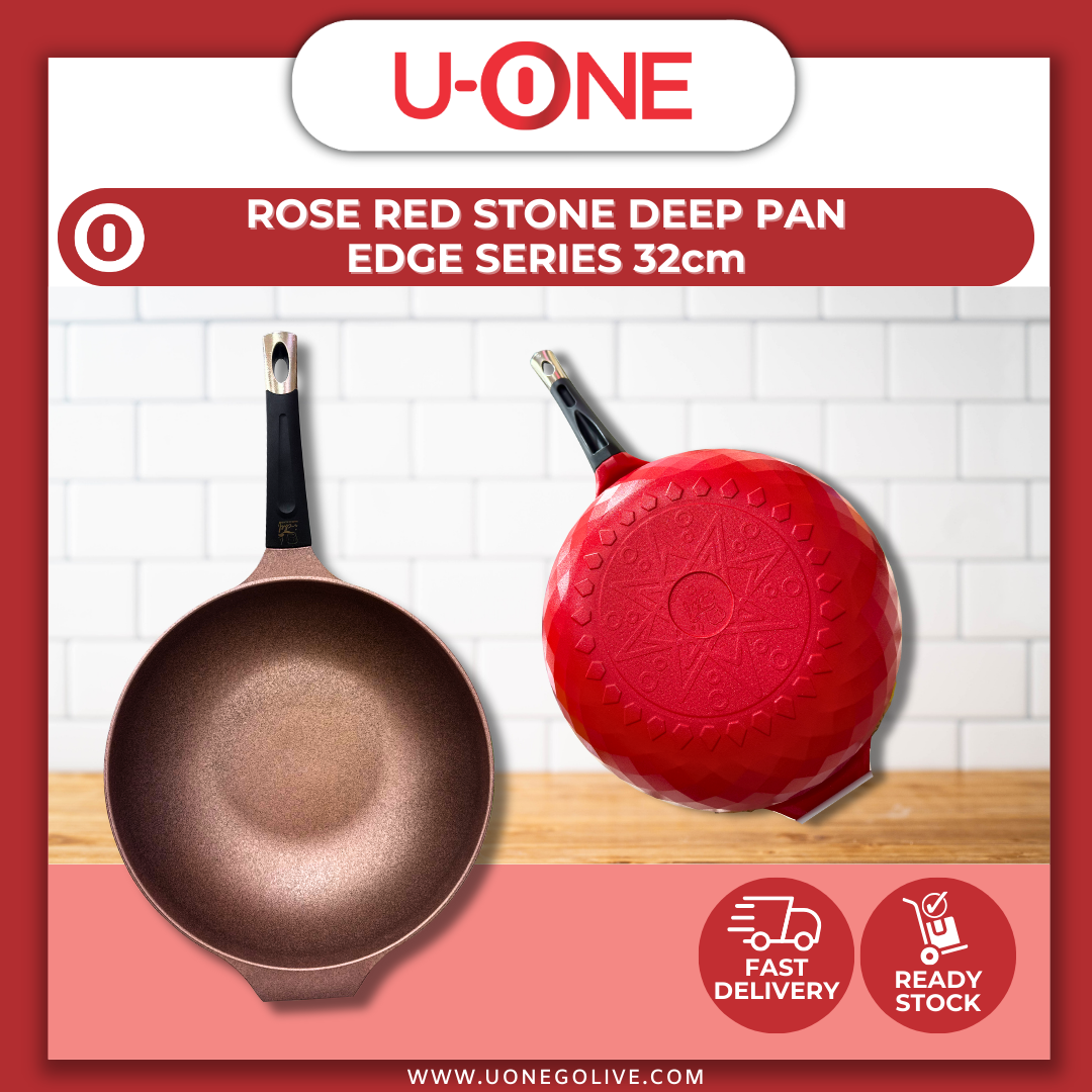 U-ONE | Korea | Rose Red Stone Deep Pan | Edge Series | 32cm | Cookware | Kitchenware