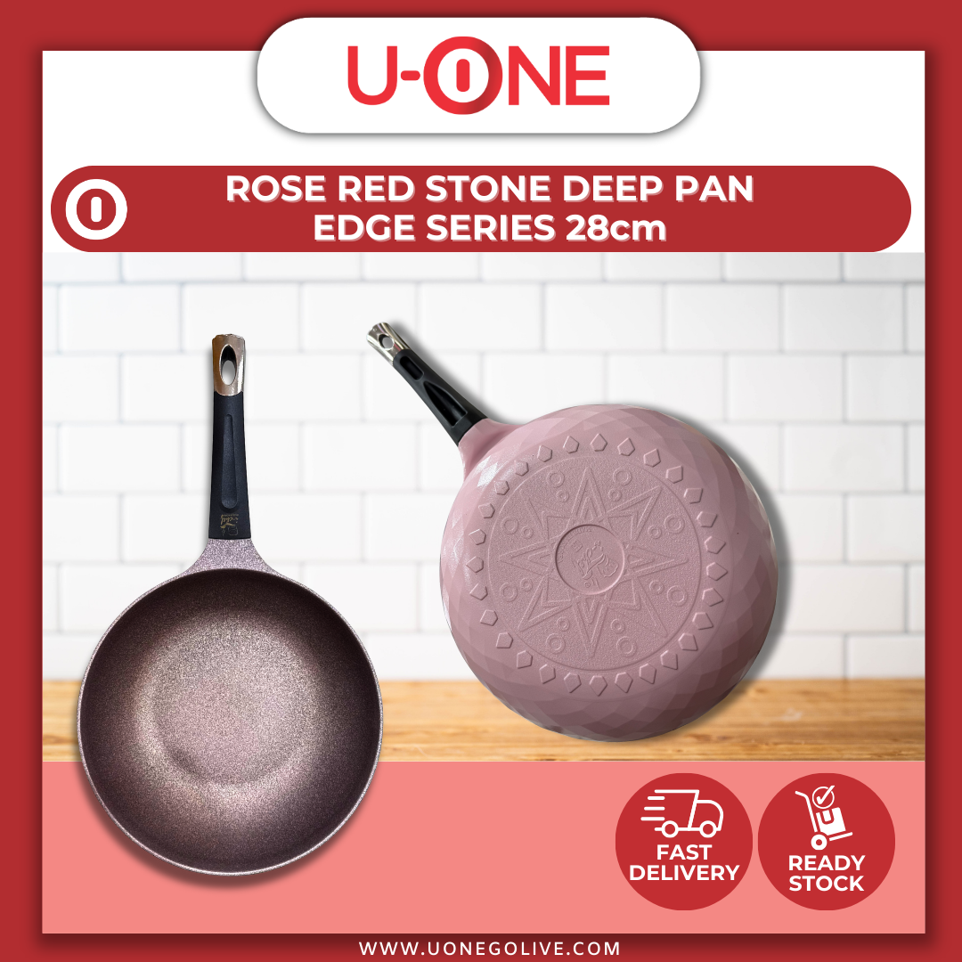 U-ONE | Korea | Rose Red Stone Deep Pan | Edge Series | 28cm | Cookware | Kitchenware