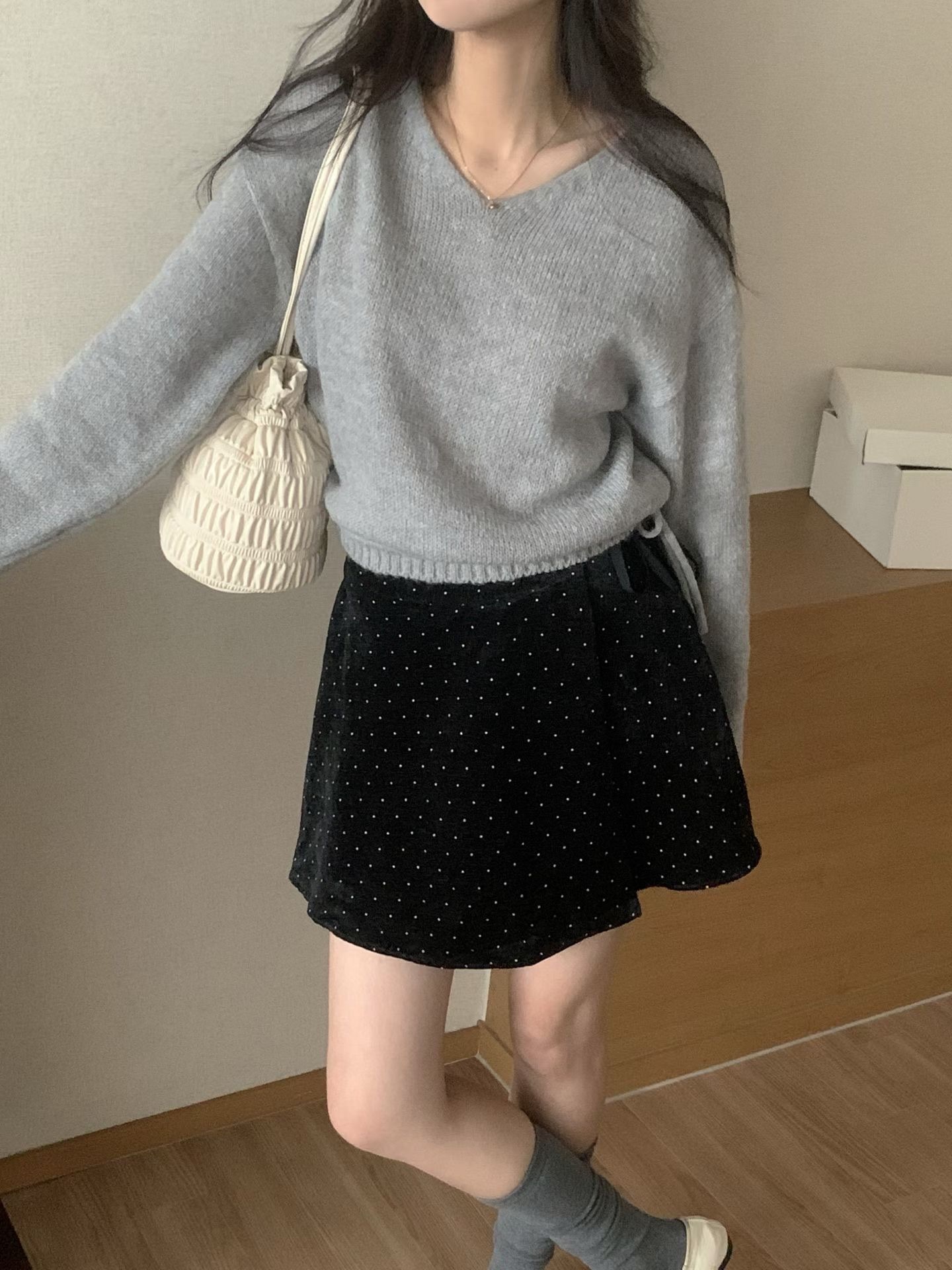 Velvet dot wrap skirt