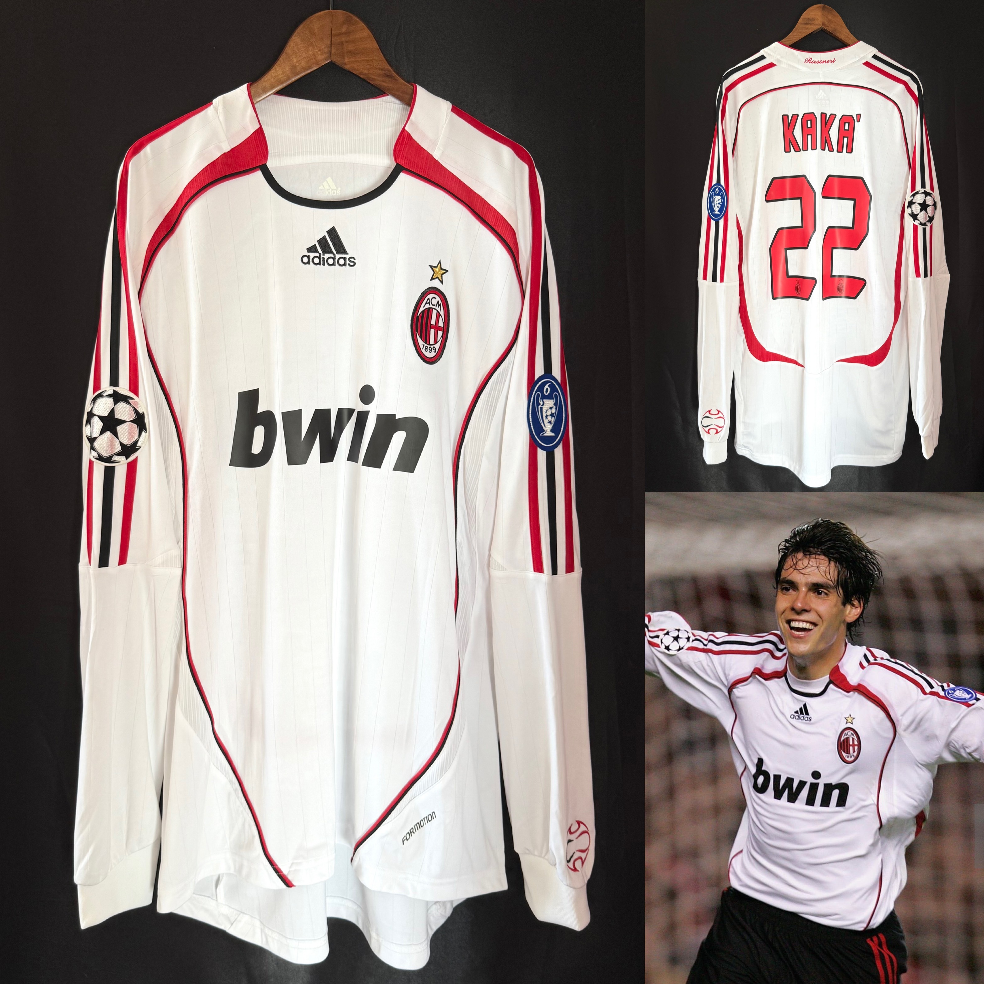 (Match Issue) AC Milan 2006-2007 UEFA Champions League Adidas L/S Away Match Issue Shirt #22 KAKA