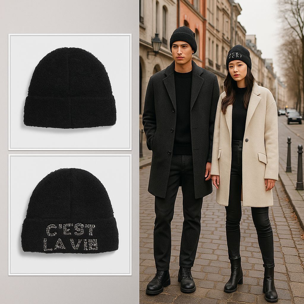 【預購】Q120208 KARL LAGERFELD 黑色 Sparkle C'est La Vie Hat