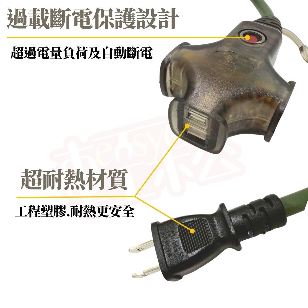 過載動力延長線｜戶外露營工地三插座 防護設計 耐熱材質 12米/15米【輕鬆購五金百貨】