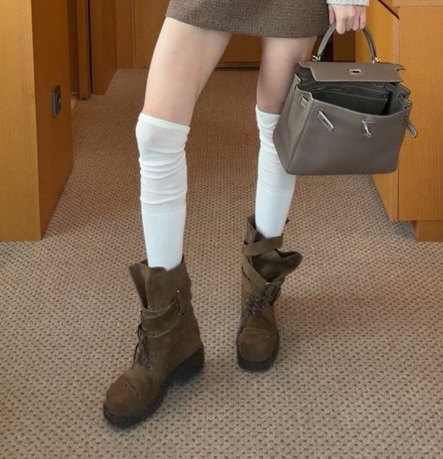 顯腿長內增高絨皮靴